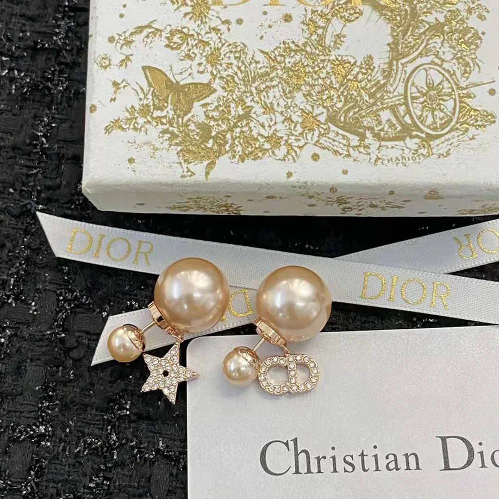 Dior Tribales Earrings Pink-Finish Metal with Pink Resin Pearls for Women Dior Tribales Earrings Pink-Finish Metal with Pink Resin Pearls for Women