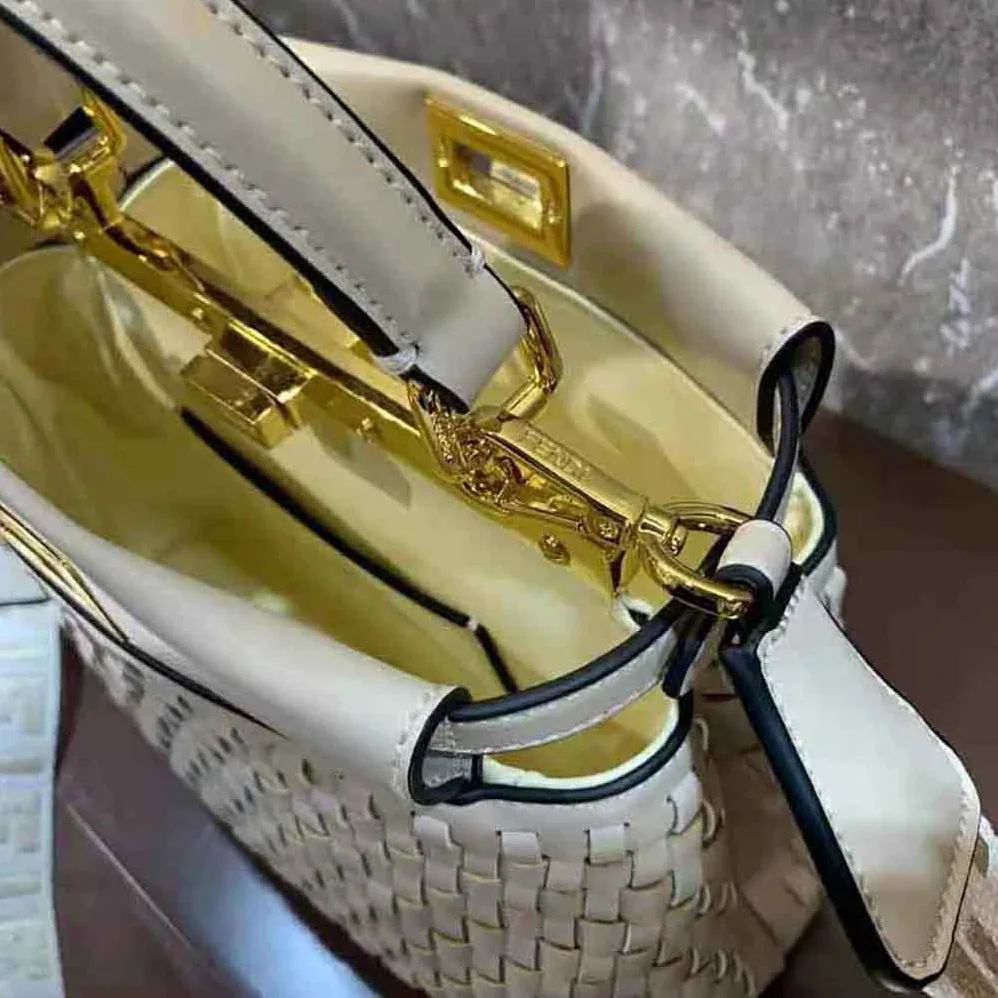 Fendi Peekaboo Mini Beige Braided Leather Bag for Women Fendi Peekaboo Mini Beige Braided Leather Bag for Women