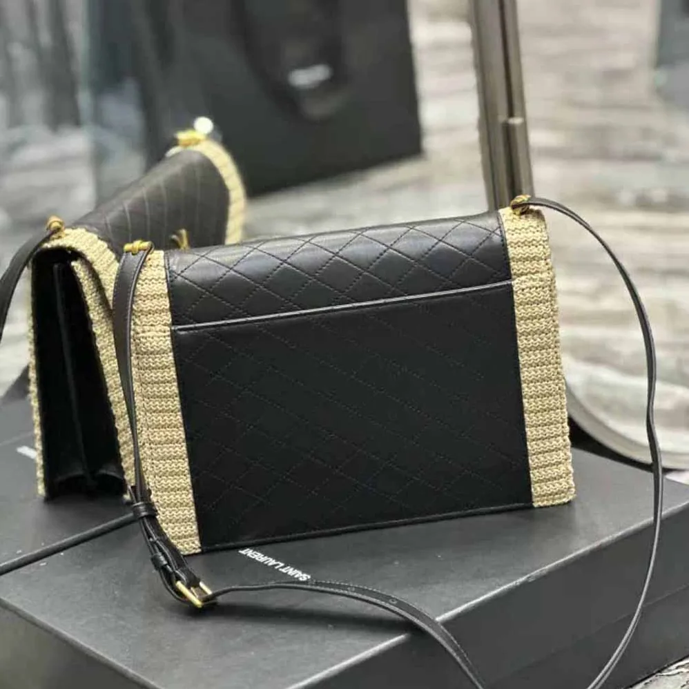 Saint Laurent YSL Gaby Satchel in Quilted Leather and Raffia for Women Saint Laurent YSL Gaby Satchel in Quilted Leather and Raffia for Women