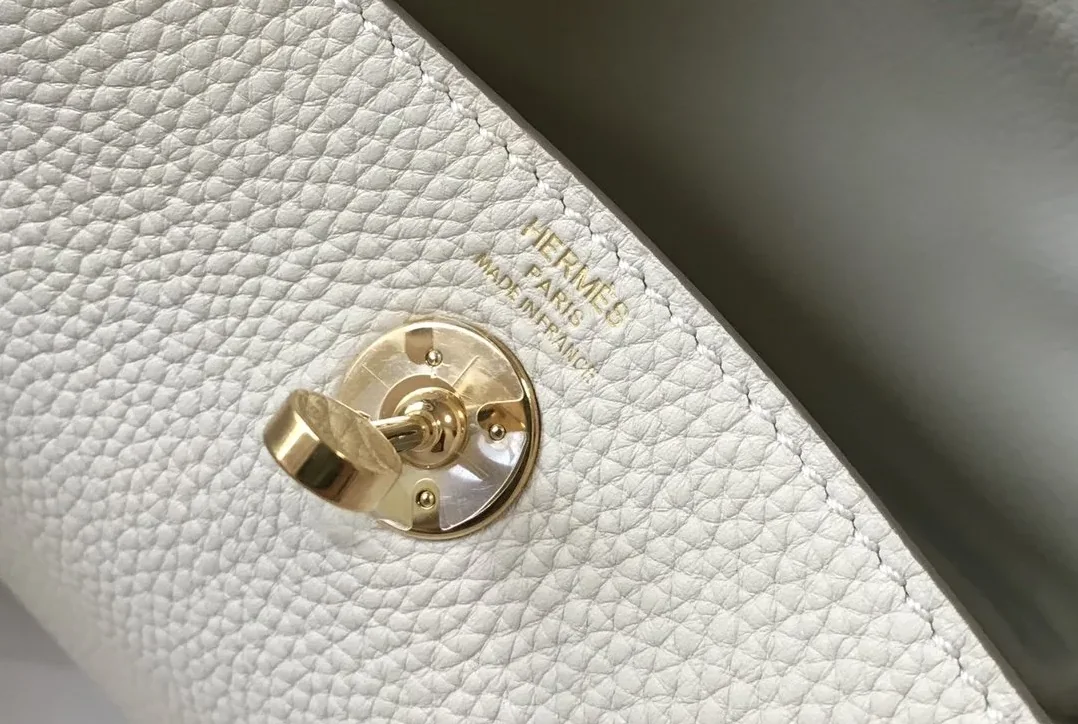 Hermes Lindy Mini White Togo Bag With Gold Hardware