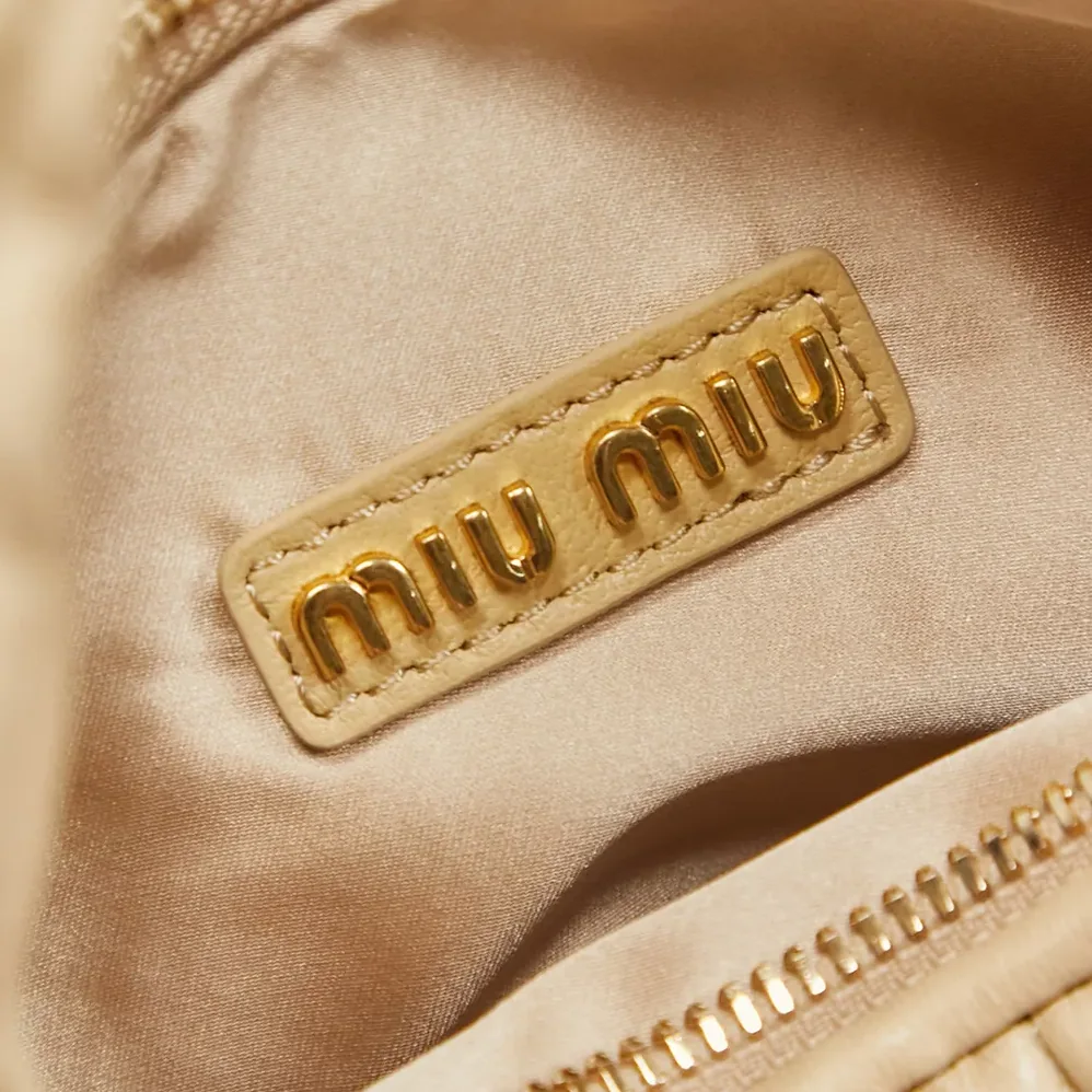 Miu Miu Wander Matelassé Nappa Leather Hobo Bag for Women in Soy Green Miu Miu Wander Matelassé Nappa Leather Hobo Bag for Women in Soy Green