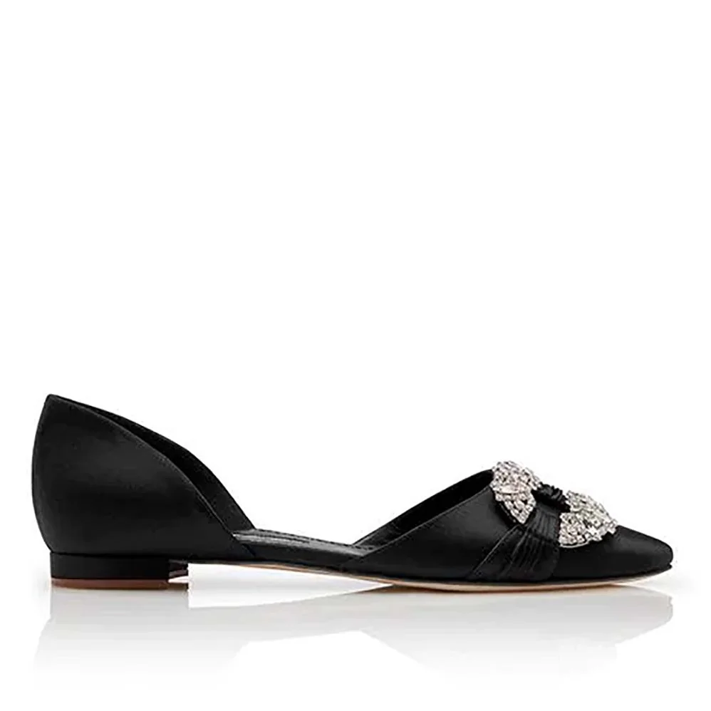 Manolo Blahnik Shoes Luanda Satin Crystal Embsllished D'Orsay Flats 10mm Heel for Women in Black Manolo Blahnik Shoes Luanda Satin Crystal Embsllished D'Orsay Flats 10mm Heel for Women in Black