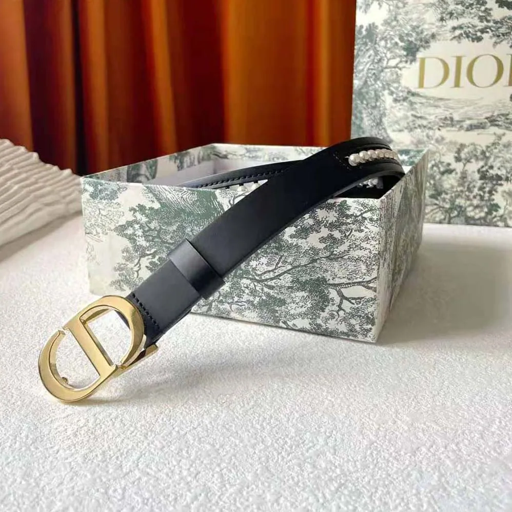 Dior 30 Montaigne Belt Black Smooth Calfskin and White Glass Pearls 25 MM for Women Dior 30 Montaigne Belt Black Smooth Calfskin and White Glass Pearls 25 MM for Women