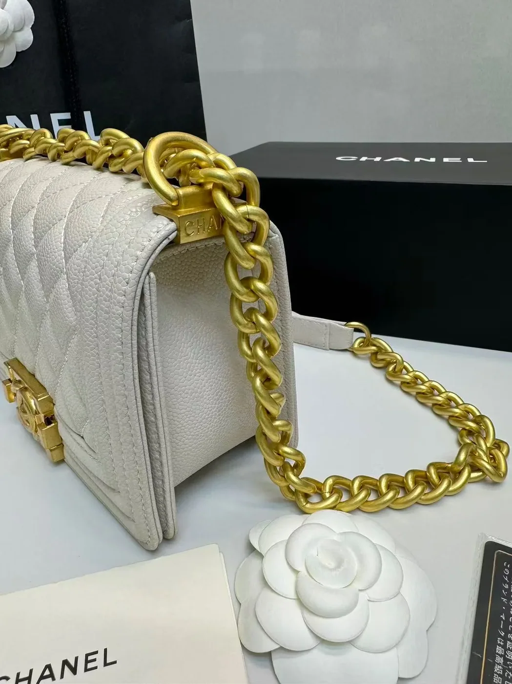 Chanel Boy Small Crossbody Bag in Ivory Gold Hardware