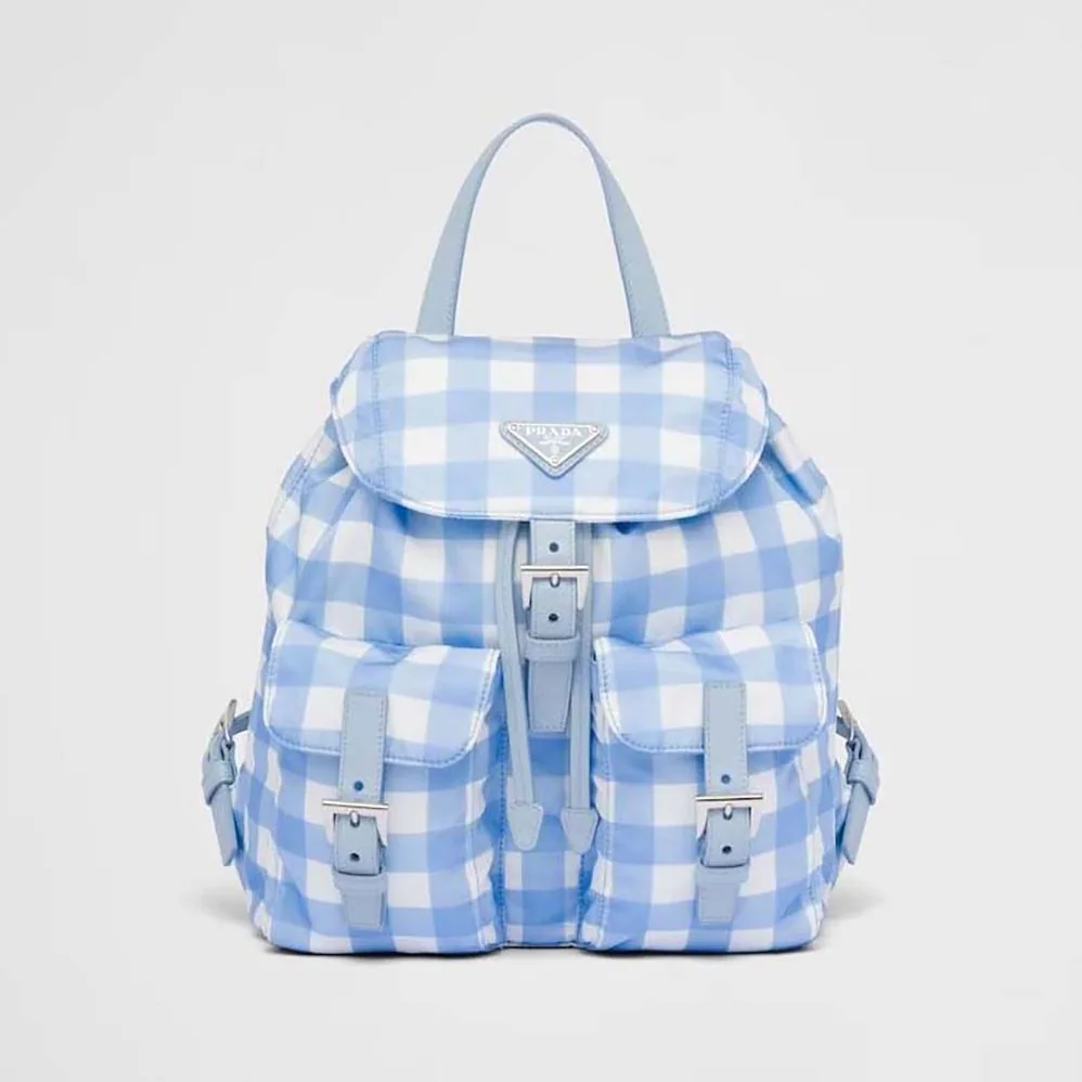 Prada Small Printed Re-Nylon Backpack for Women in Blue Prada Small Printed Re-Nylon Backpack for Women in Blue
