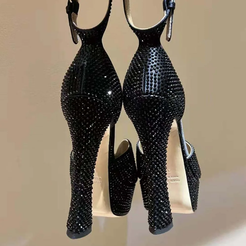 Miu Miu Satin Platform Sandals with Crystals for Women in Black