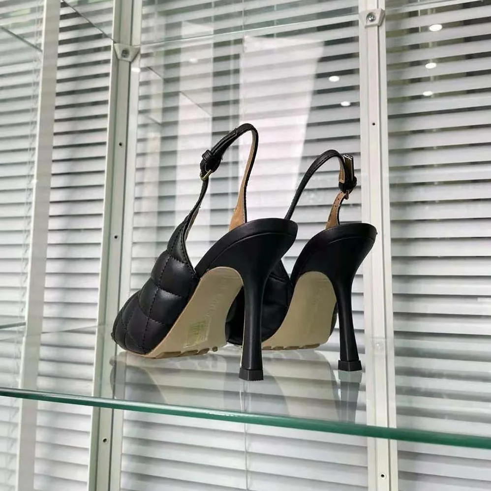 Bottega Veneta Padded Slingback Sandal in 9 cm Heel Height for Women in Black Bottega Veneta Padded Slingback Sandal in 9 cm Heel Height for Women in Black