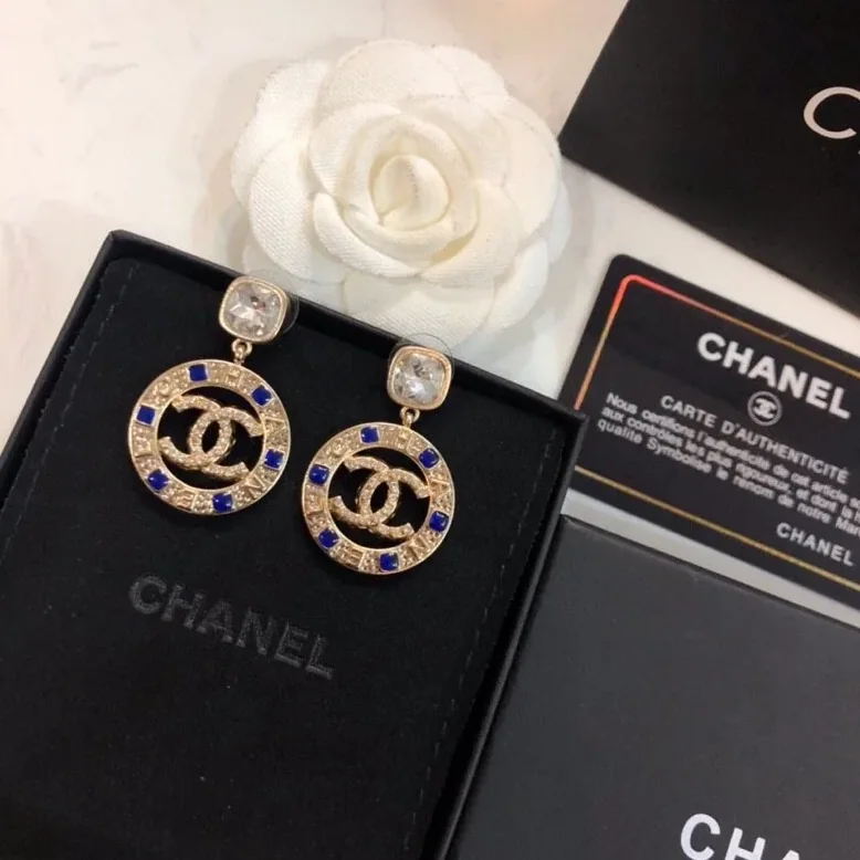 Chanel Small Dark Blue Stone Earrings Gold Tone Chanel Small Dark Blue Stone Earrings Gold Tone