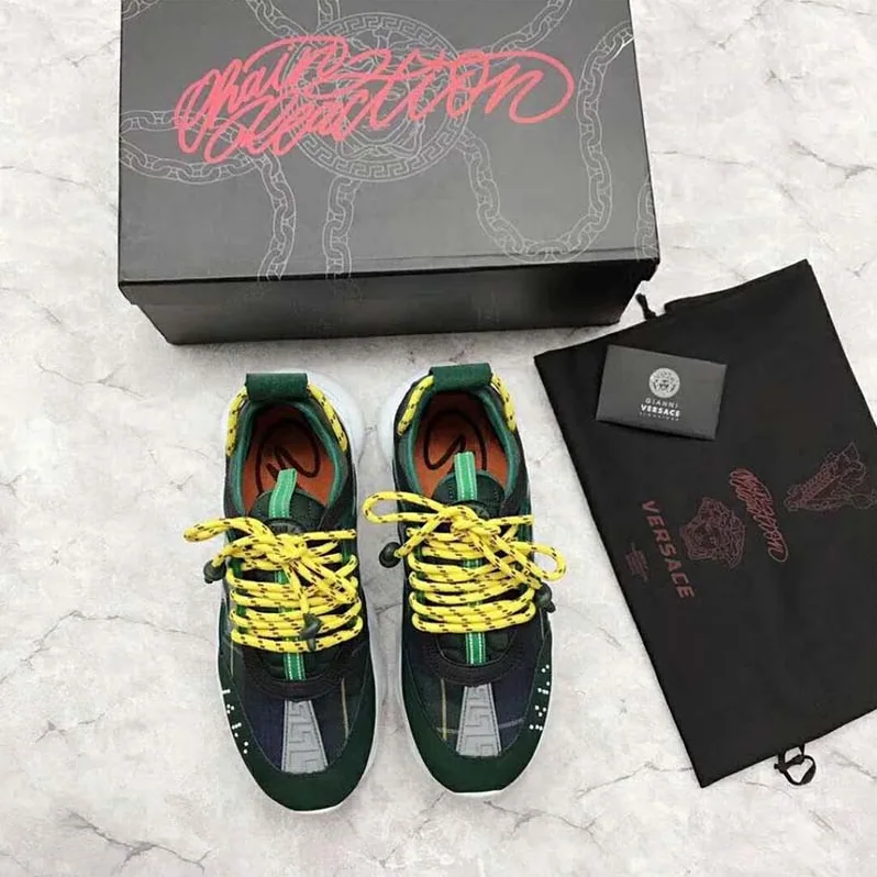 Versace Shoes Chain Reaction Sneaker Tartan for Men in Green Versace Shoes Chain Reaction Sneaker Tartan for Men in Green