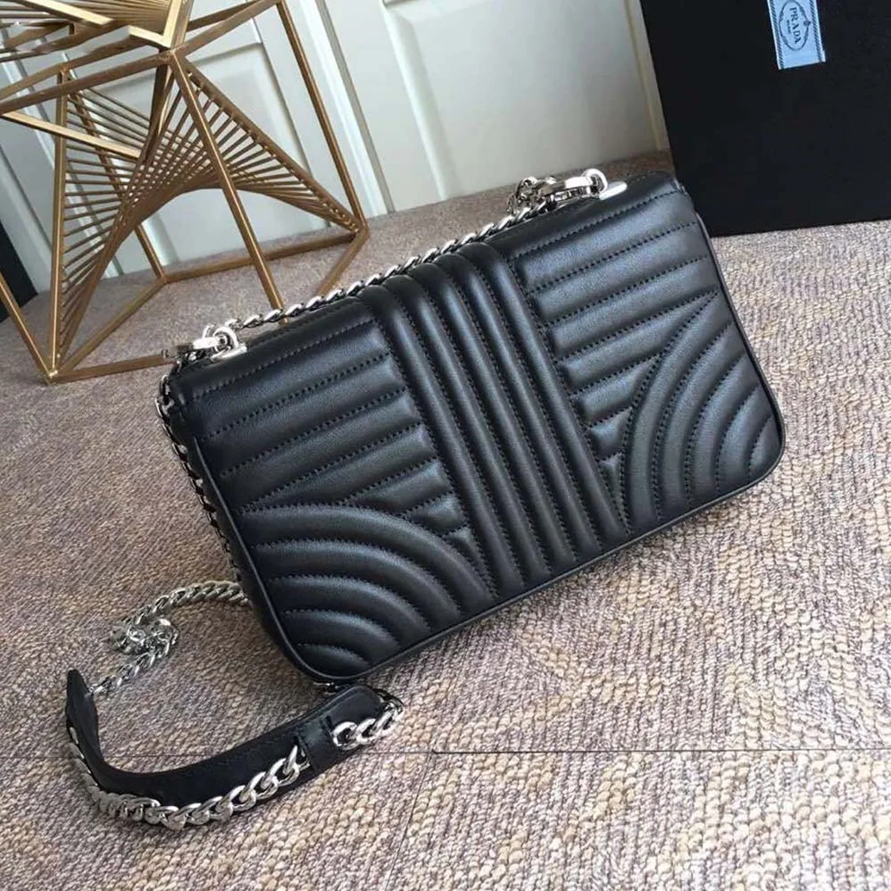 Prada Diagramme Leather Shoulder Bag for Women in Black Prada Diagramme Leather Shoulder Bag for Women in Black