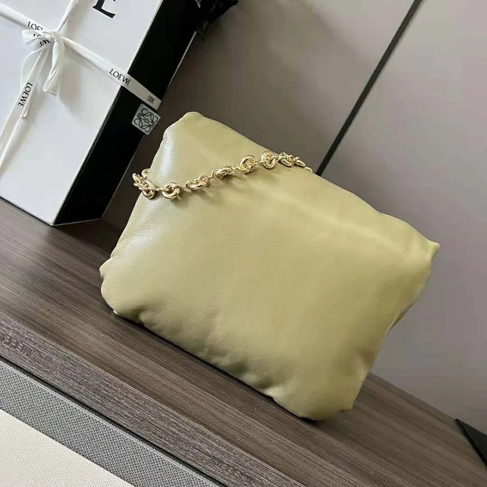 Loewe Puffer Goya Bag in Shiny Nappa Lambskin for Women in Clay Green Loewe Puffer Goya Bag in Shiny Nappa Lambskin for Women in Clay Green