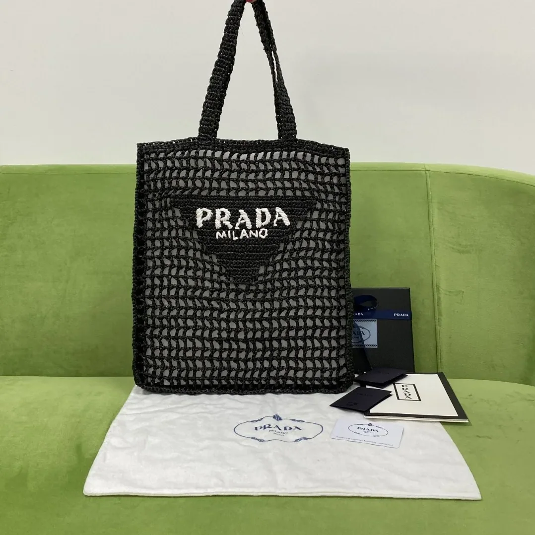 Prada Raffia Tote Bag Black Prada Raffia Tote Bag Black