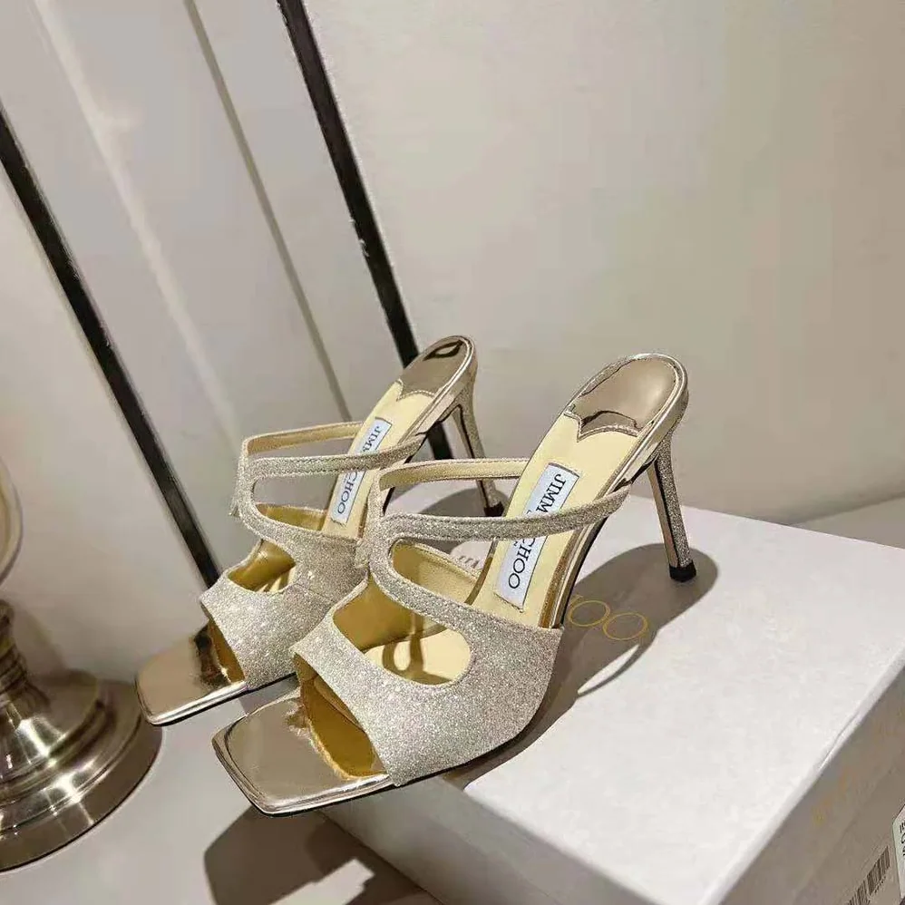 Jimmy Choo Anise 95 Platinum Ice Dusty Glitter Mules for Women Jimmy Choo Anise 95 Platinum Ice Dusty Glitter Mules for Women