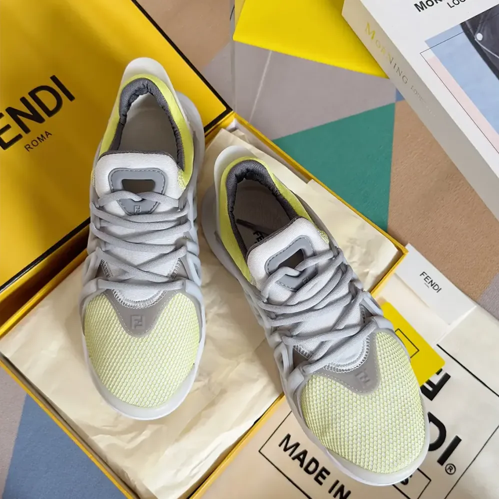 Fendi Tag Sneakers Yellow Technical Mesh Running Sneakers for Men Fendi Tag Sneakers Yellow Technical Mesh Running Sneakers for Men