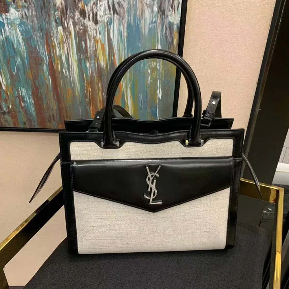 Saint Laurent YSL Uptown Large Tote in Linen Canvas for Women Saint Laurent YSL Uptown Large Tote in Linen Canvas for Women