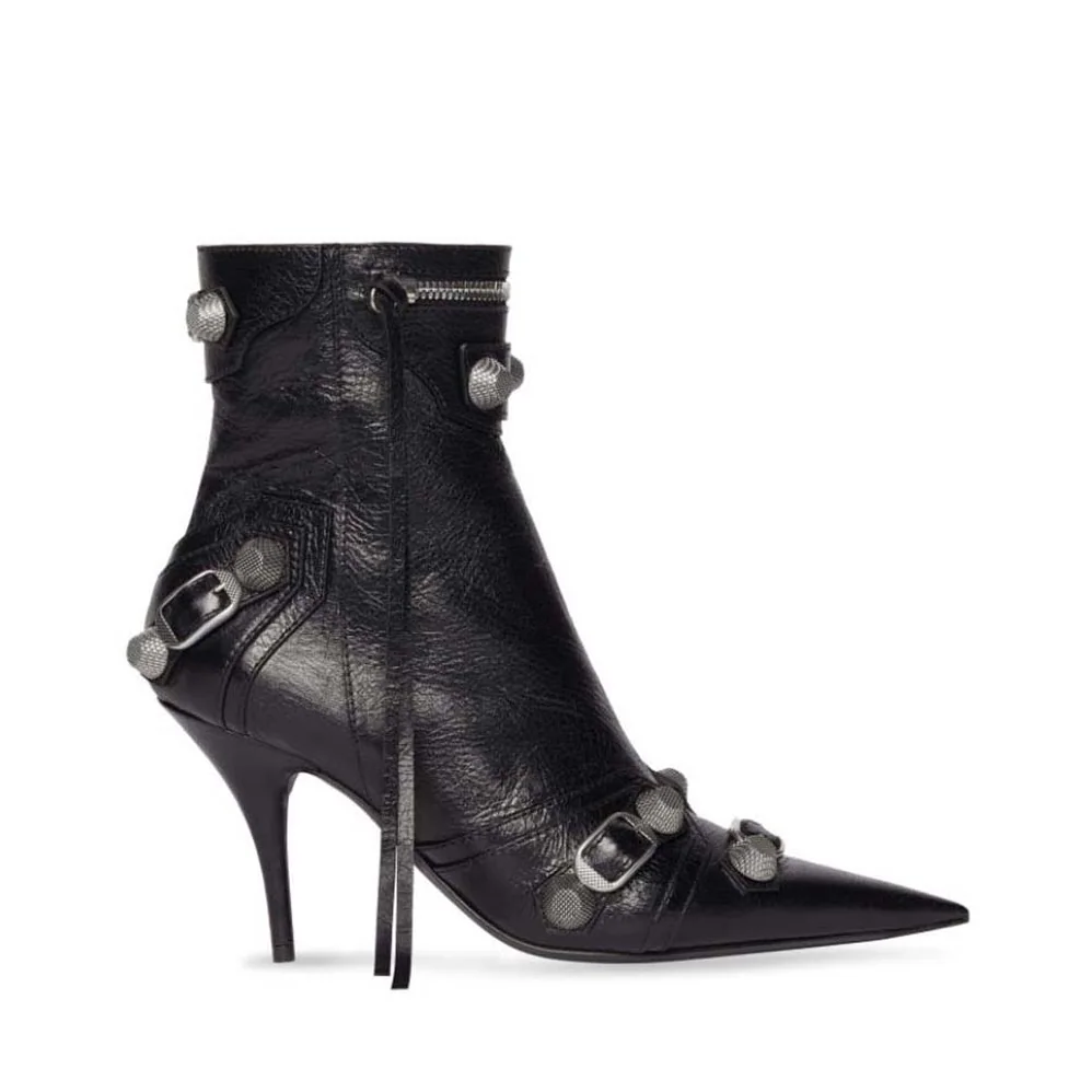 Balenciaga Cagole 90mm Bootie in Black Arena Lambskin for Women Balenciaga Cagole 90mm Bootie in Black Arena Lambskin for Women