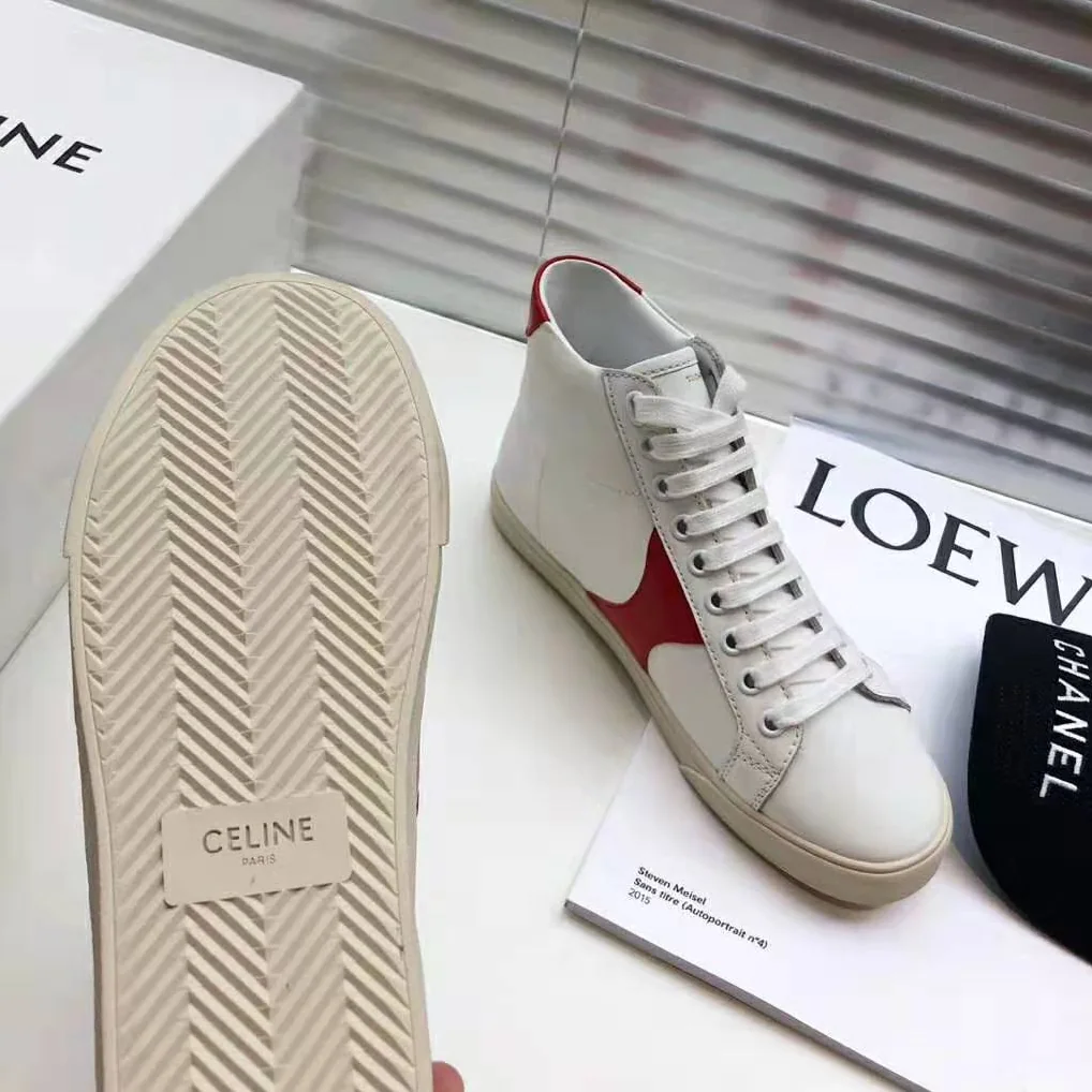 Celine Celine Triomphe Mid Lace Up Sneaker Calfskin for Women in Red