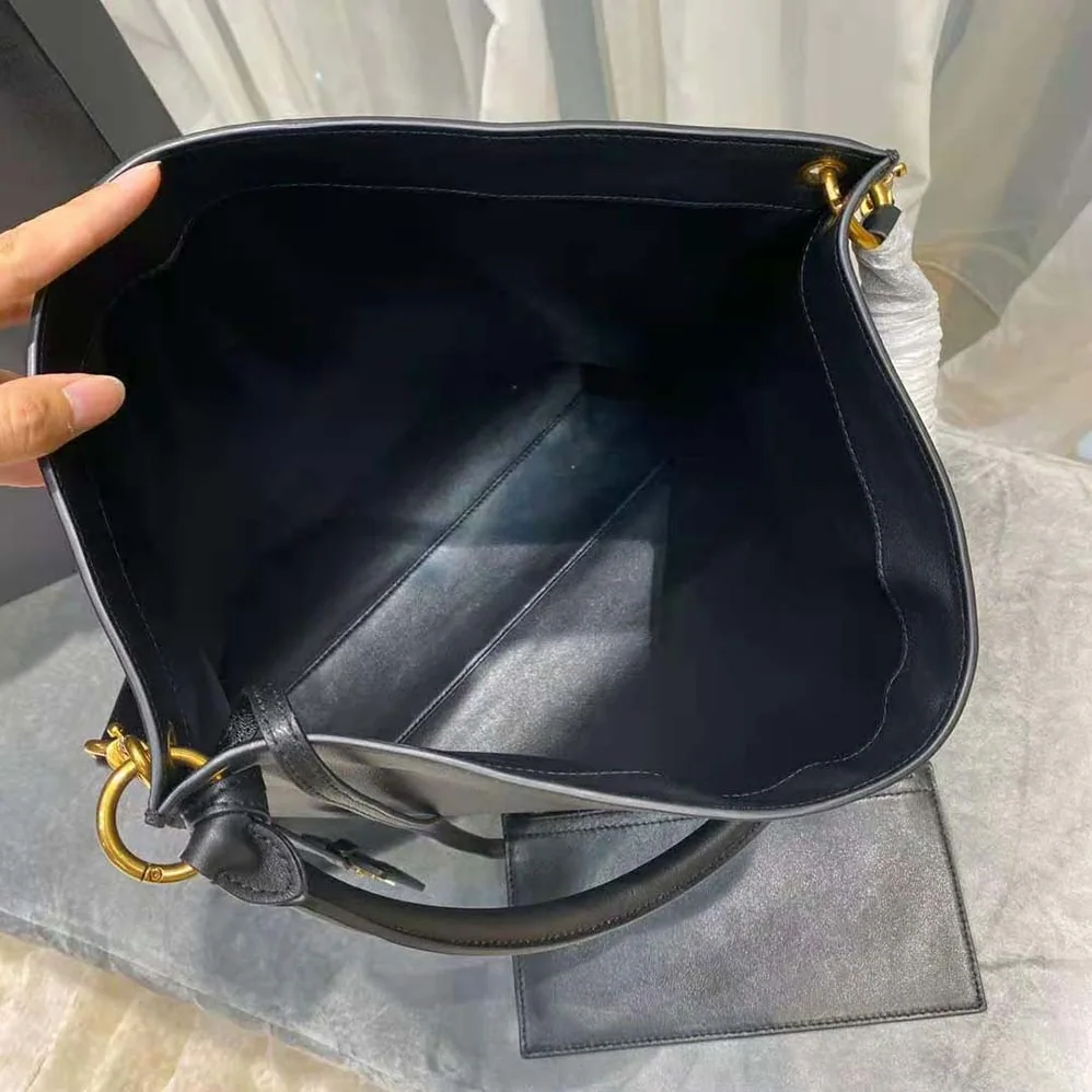 Saint Laurent YSL Tag Hobo Bag in Smooth Saddle Leather for Women in Black