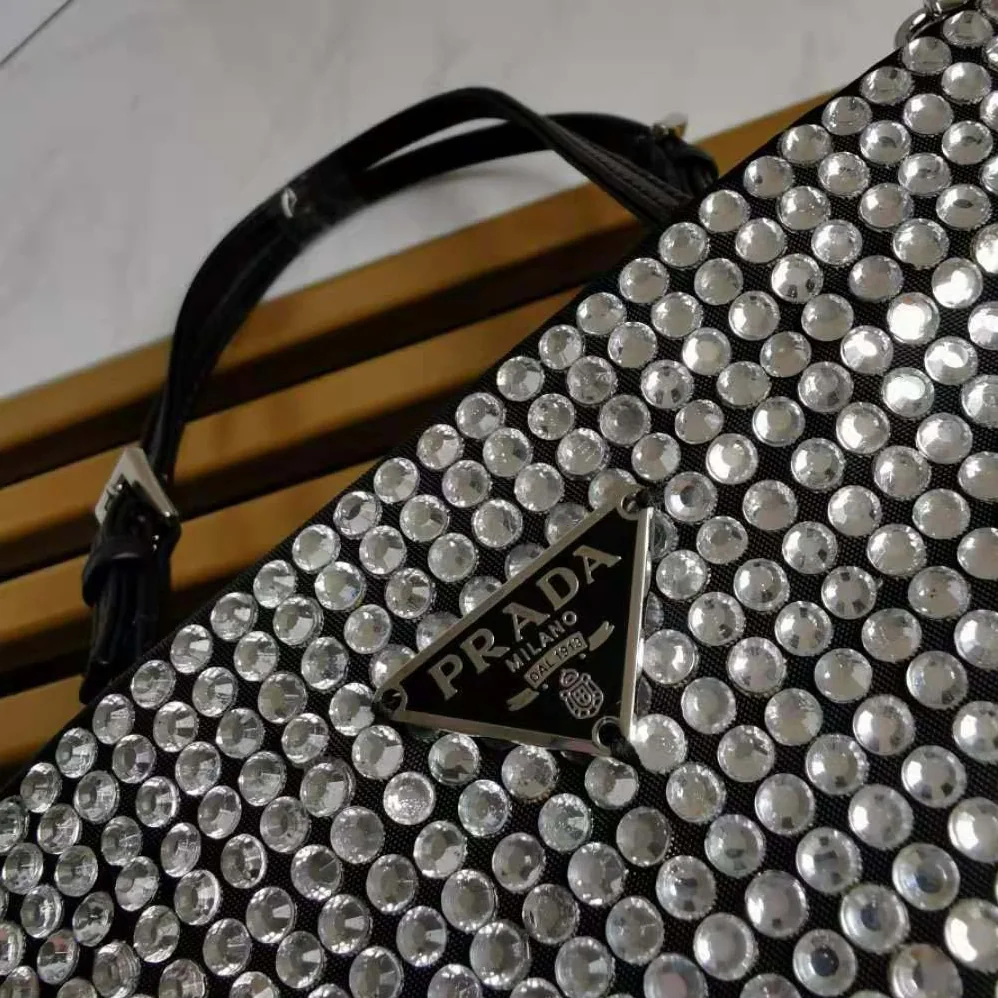 Prada Satin Handbag with Decoration for Women in Silver Prada Satin Handbag with Decoration for Women in Silver