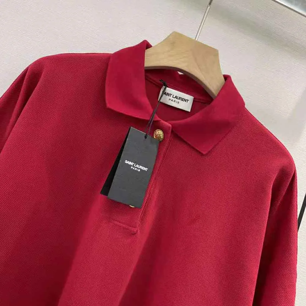 Saint Laurent YSL Cropped Polo Shirt in Cotton Piqué for Women in Red Saint Laurent YSL Cropped Polo Shirt in Cotton Piqué for Women in Red
