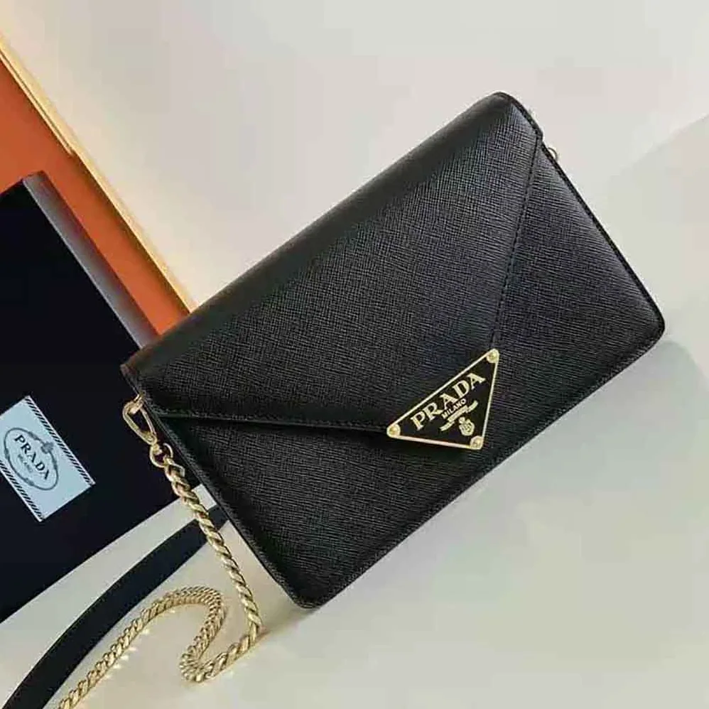 Prada Saffiano Leather Shoulder Bag for Women in Black Prada Saffiano Leather Shoulder Bag for Women in Black