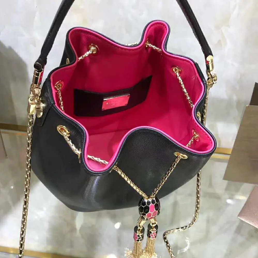Bvlgari Bucket Serpenti Forever in Black Smooth Calf Leather for Women