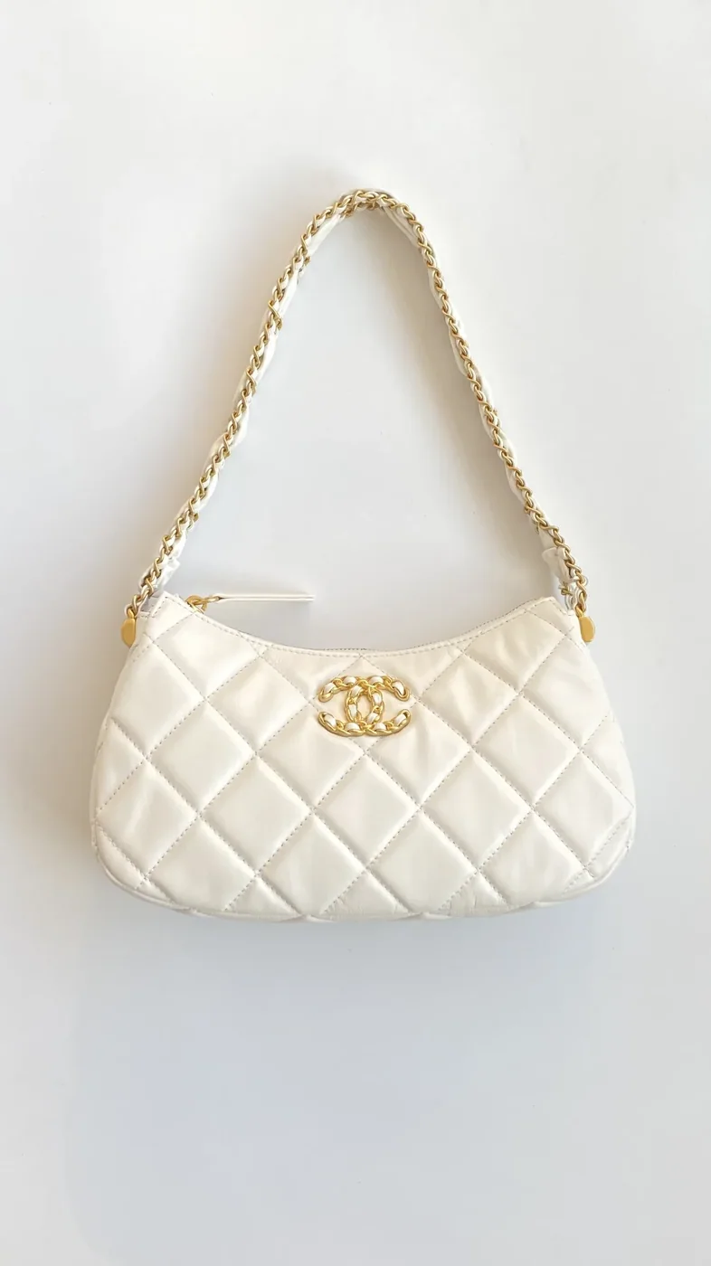 Chanel 23K Calfskin White Hobo Bag 9,/