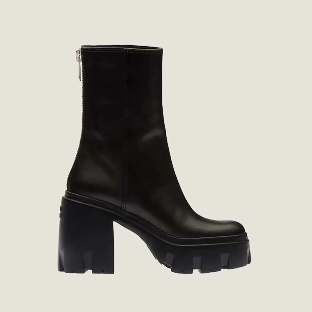 Miu Miu Leather Booties in EVA Sole with Logo for Women