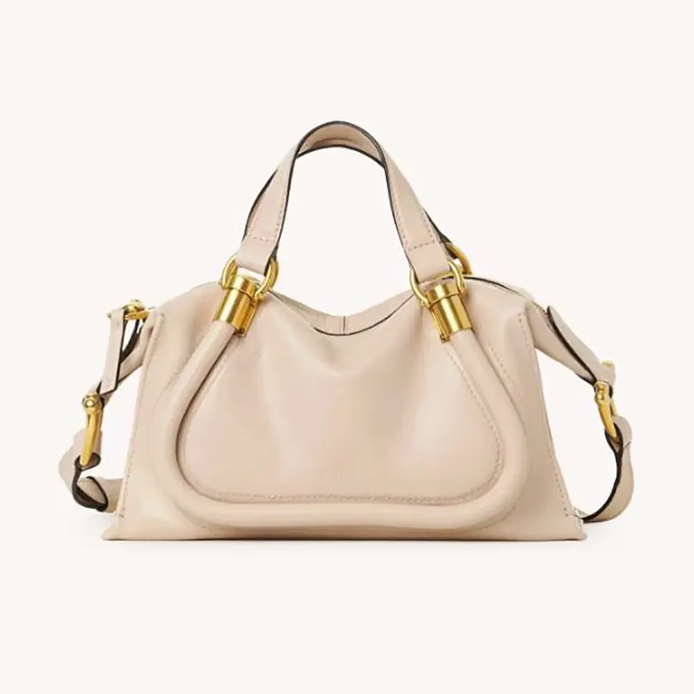 Chloe Small Paraty 24 Bag in Shiny Leather for Women in Beige