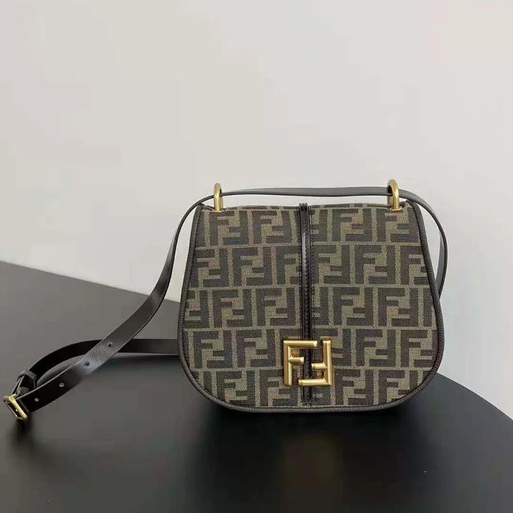 Fendi C'mon Medium Brown FF Jacquard Fabric and Leather Bag for Women Fendi C'mon Medium Brown FF Jacquard Fabric and Leather Bag for Women
