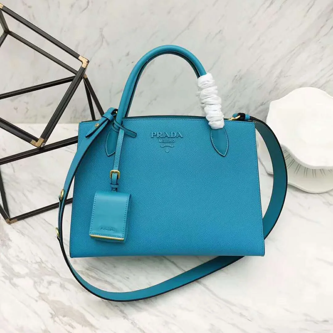 Prada Monochrome Handbag in Saffiano and Calf Leather in Aqua Prada Monochrome Handbag in Saffiano and Calf Leather in Aqua