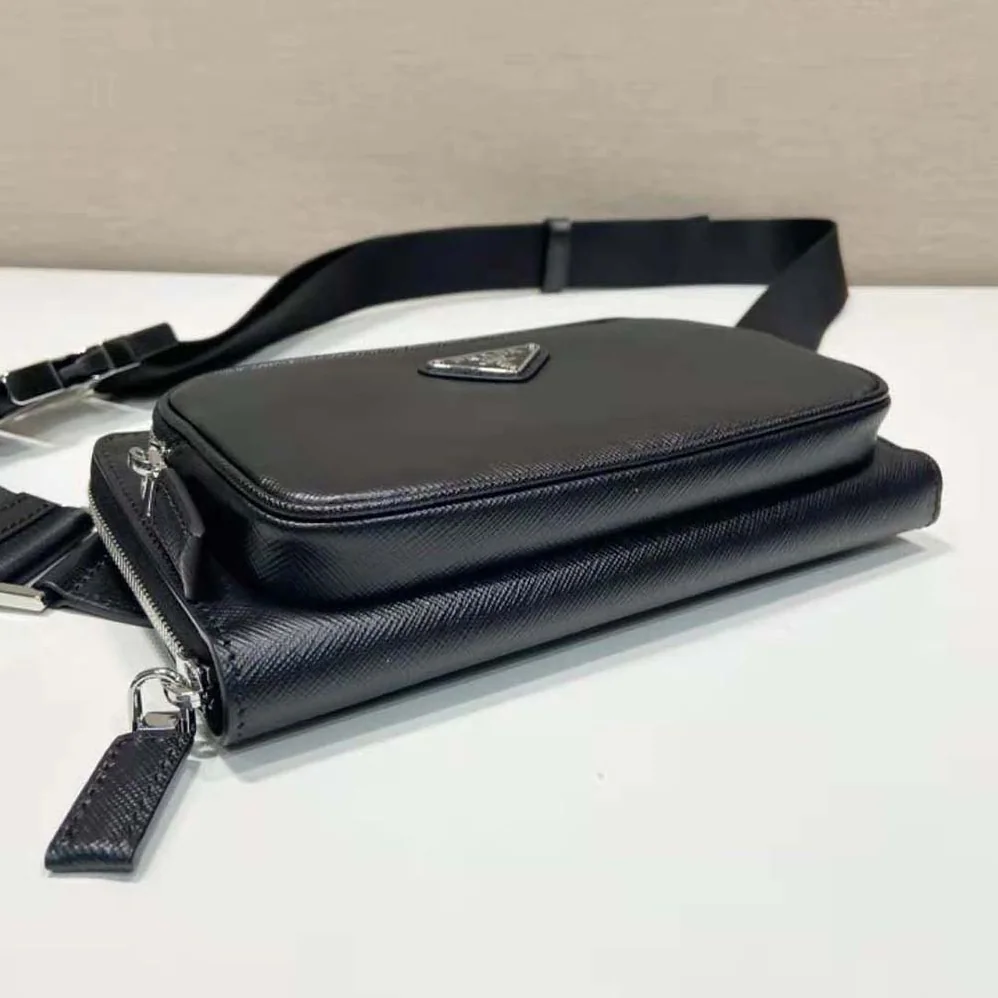 Prada Saffiano Leather Belt Bag for Men in Black Prada Saffiano Leather Belt Bag for Men in Black