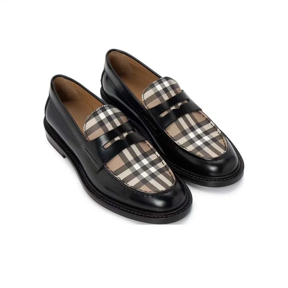 Burberry Check Panel Leather Loafers for Men in Black Burberry Check Panel Leather Loafers for Men in Black