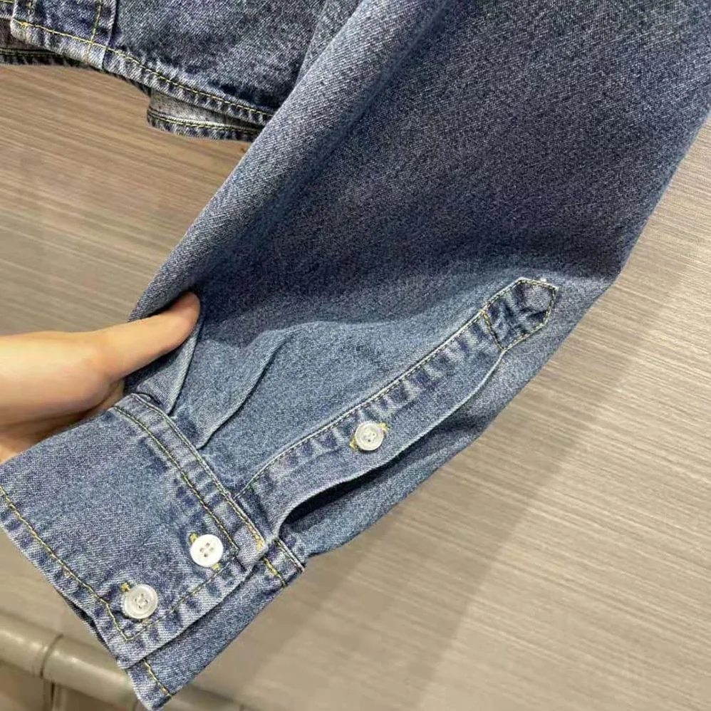 Celine Cropped Shirt in Union Ocean Wash Denim for Women