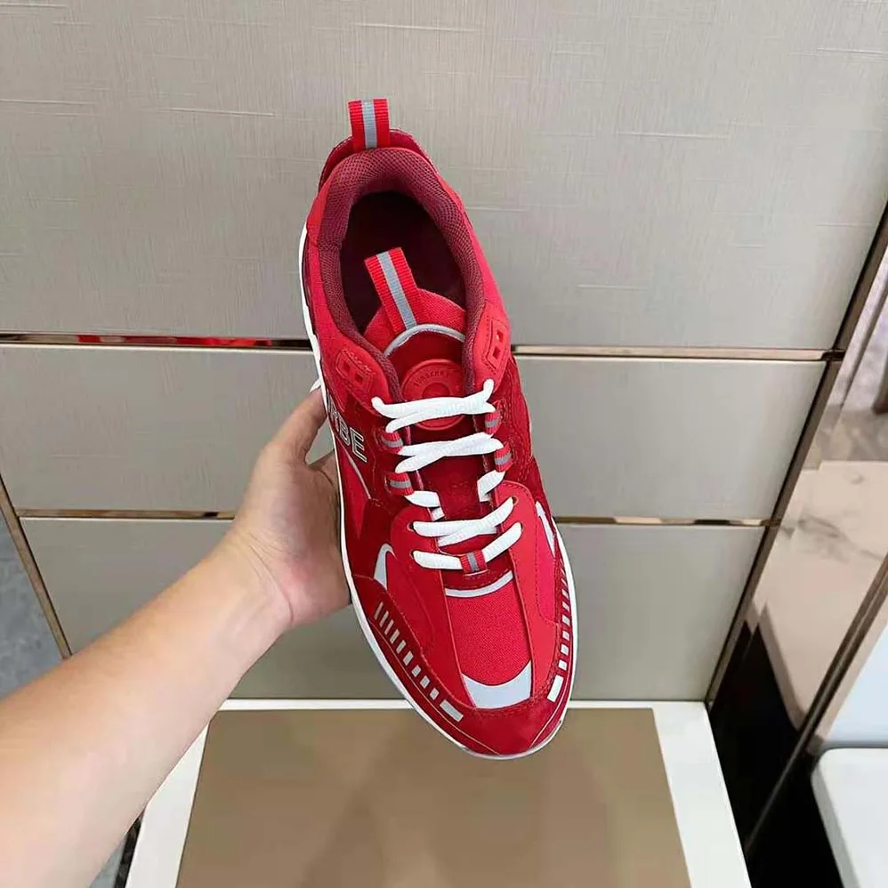Burberry Leather Suede and Check Sneakers for Men in Red