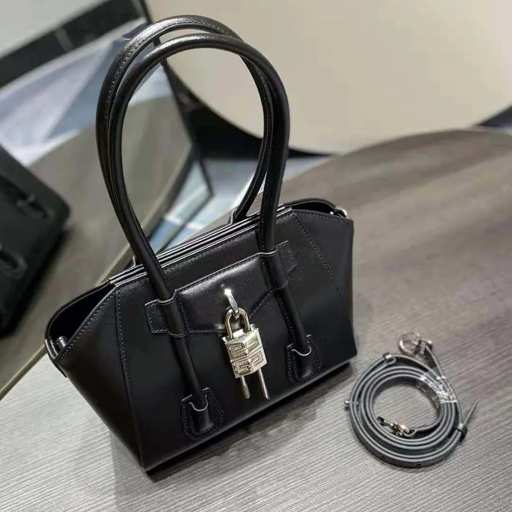 Givenchy Mini Antigona Lock Bag in Box Leather for Women in Black Givenchy Mini Antigona Lock Bag in Box Leather for Women in Black