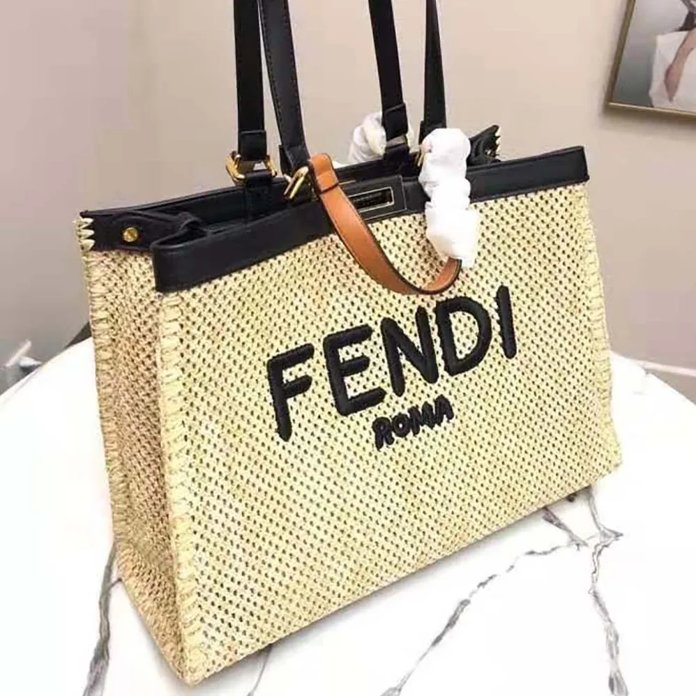 Fendi Peekaboo X for Women in Tote Natural Raffia Bag