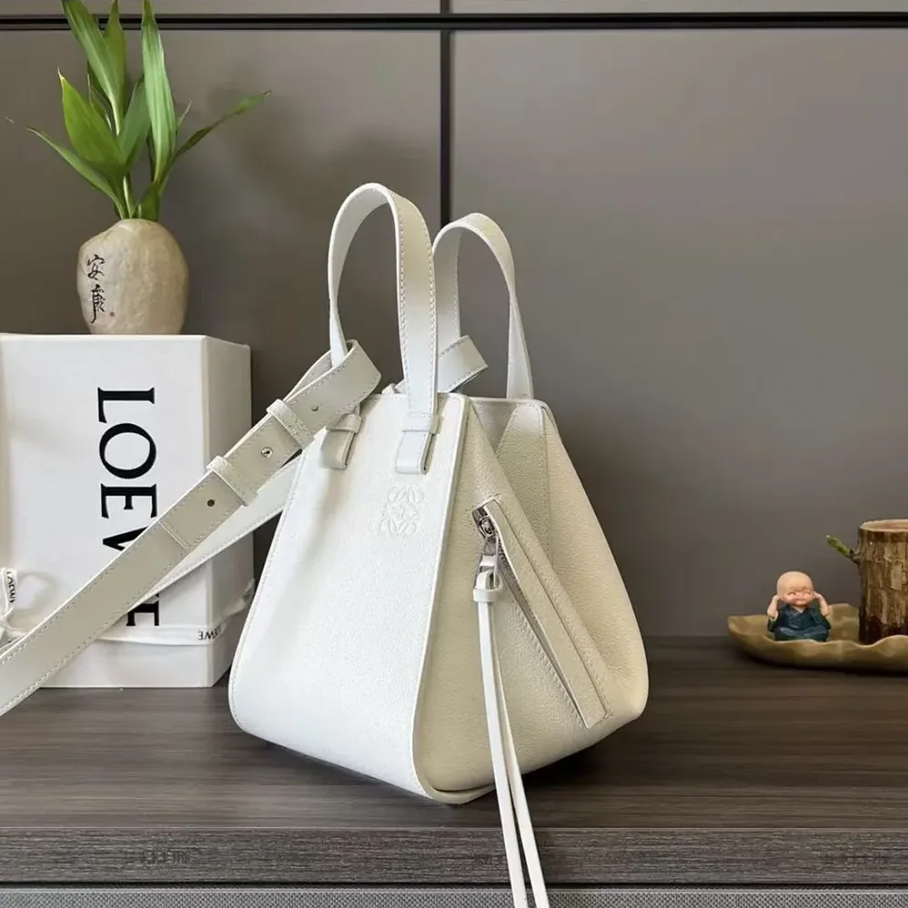 Loewe Compact Hammock Bag in Soft Grained Calfskin for Unisex in White