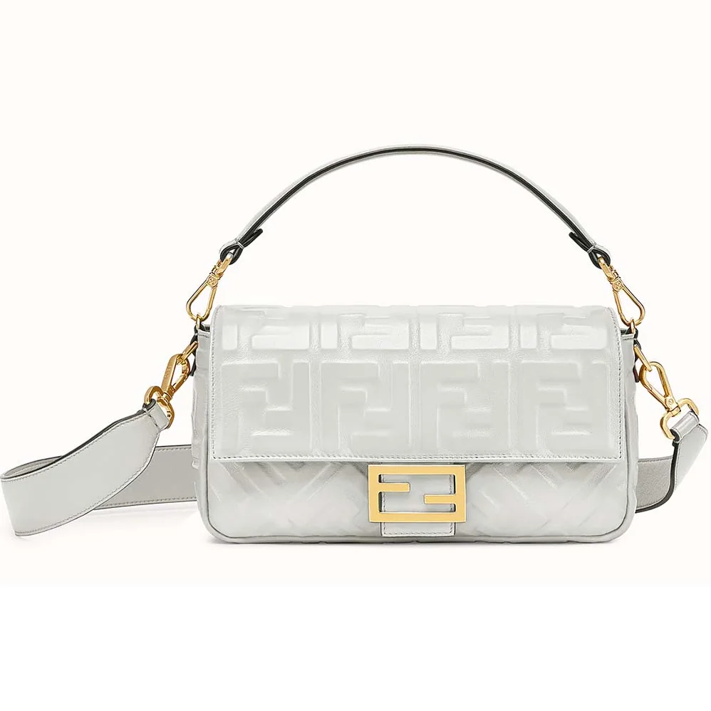 Fendi Iconic Baguette Leather Bag in Medium Size for Women in White