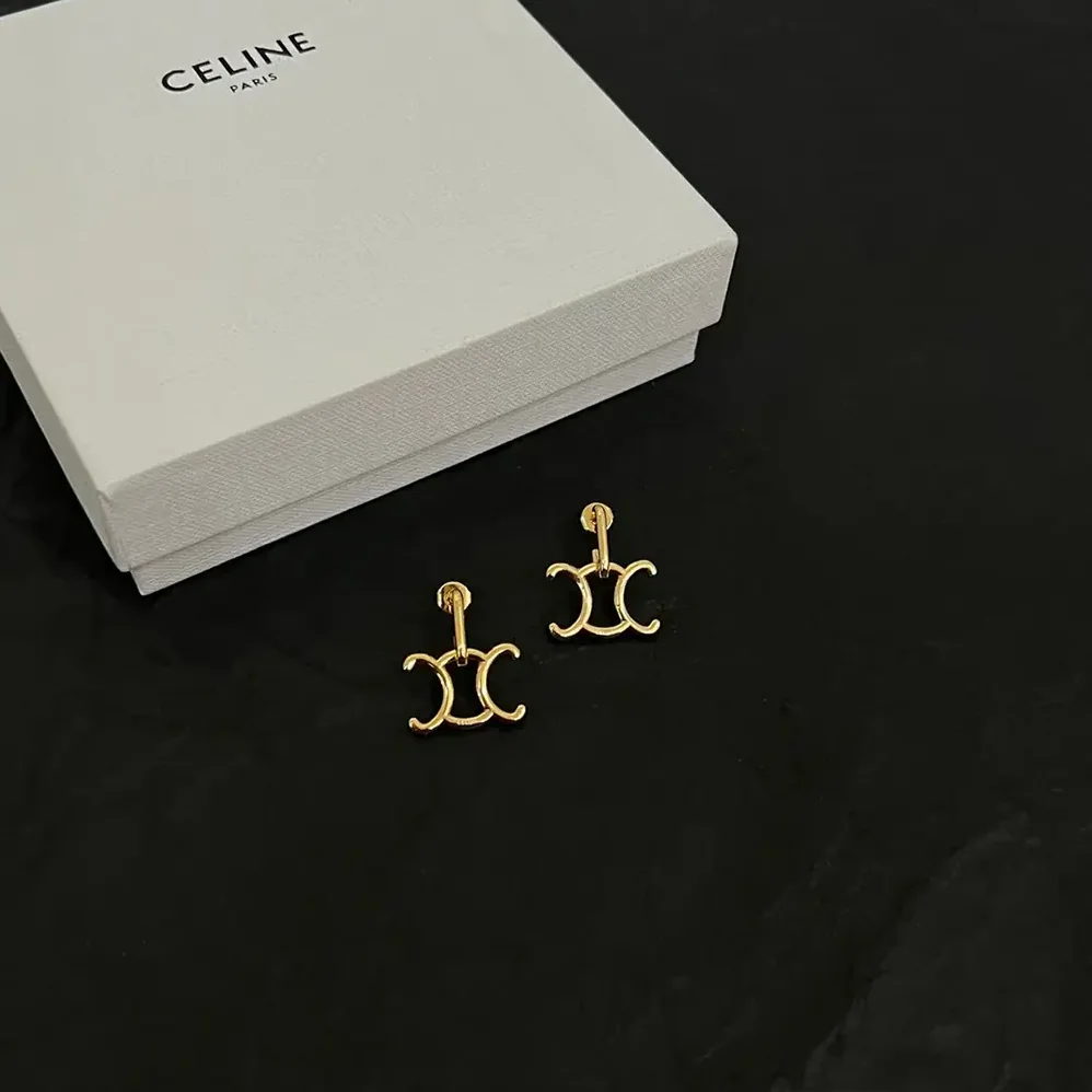 Celine Triomphe Lock Earrings in Brass with Gold Finish for Women in Gold Celine Triomphe Lock Earrings in Brass with Gold Finish for Women in Gold