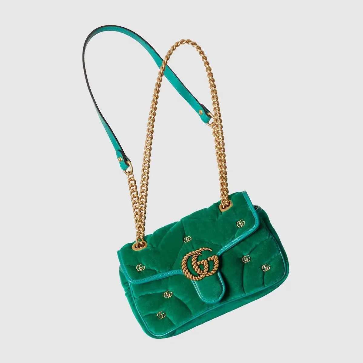 Gucci GG Marmont Mini Green Shoulder Bag FACK2 2545- 8.5 Inches/ Gucci GG Marmont Mini Green Shoulder Bag FACK2 2545- 8.5 Inches/
