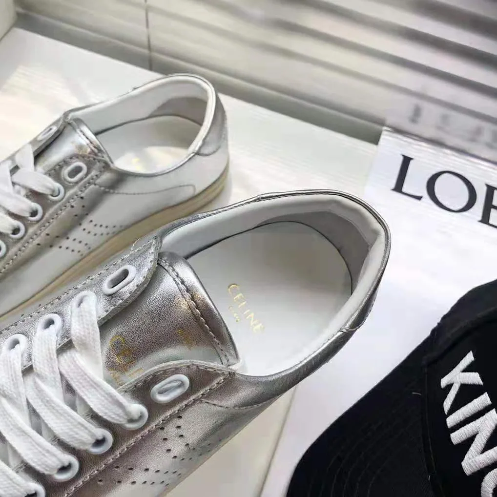 Celine Celine Triomphe Low Lace Up Sneaker Calfskin for Women in Silver