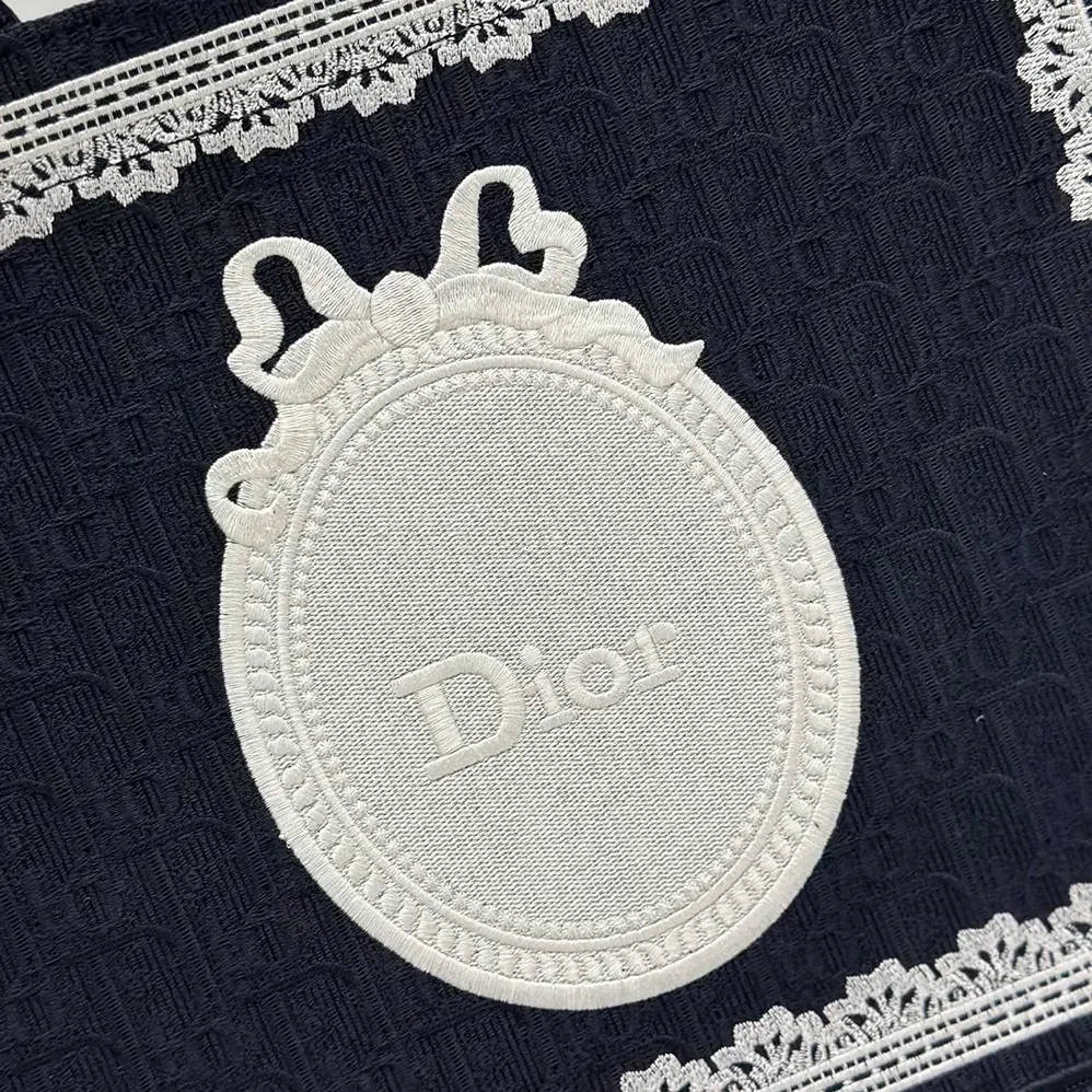Dior Medium Dior Book Tote with Strap Celestial Blue Dior Oblique Embroidery with White Lace and Dior Médaillon for Wome Dior Medium Dior Book Tote with Strap Celestial Blue Dior Oblique Embroidery with White Lace and Dior Médaillon for Wome