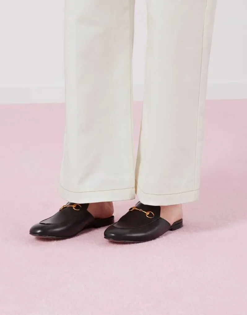 Gucci Princetown Black Leather Slipper GG