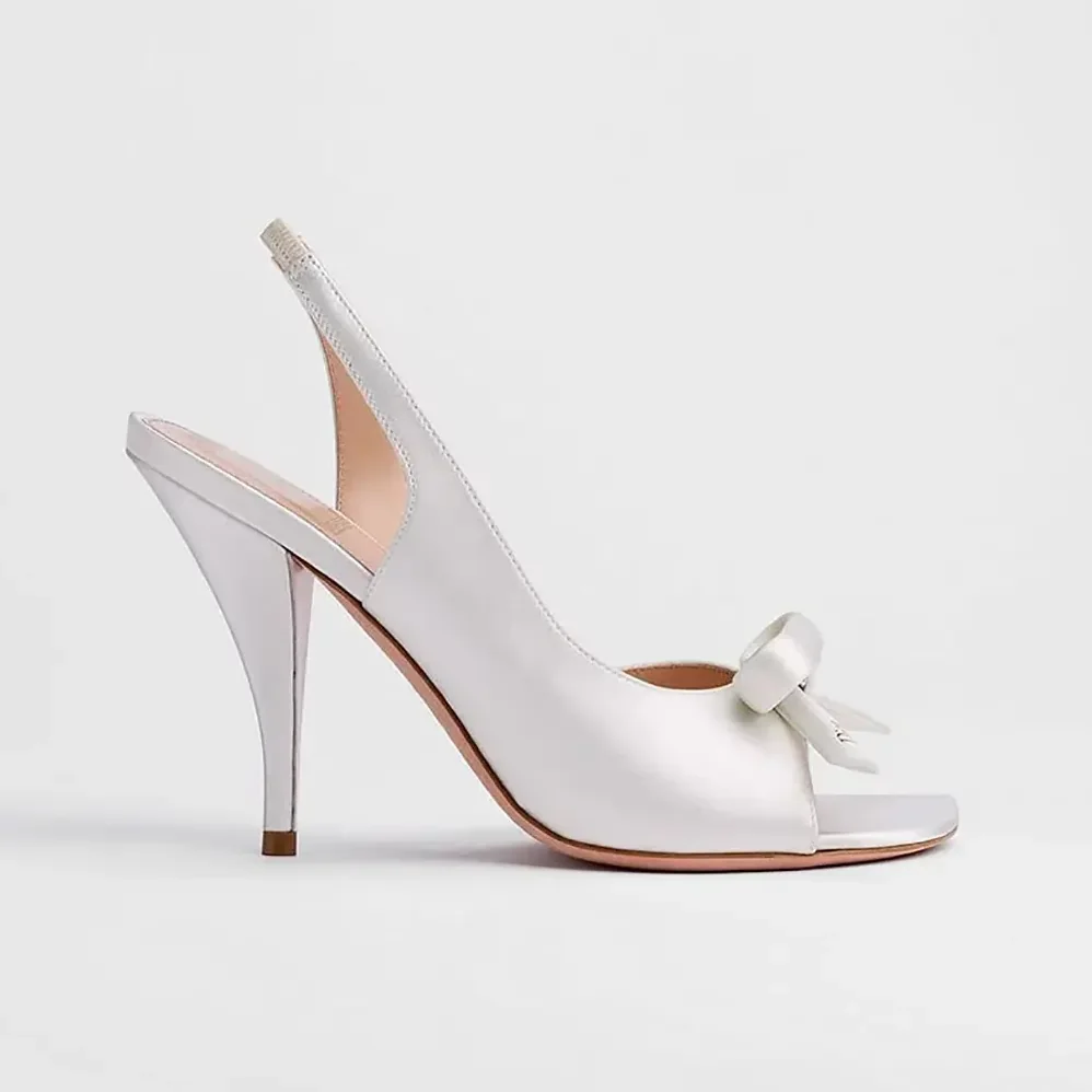 Dior Dior Bow Heeled Slingback Sandal White Satin for Women Dior Dior Bow Heeled Slingback Sandal White Satin for Women