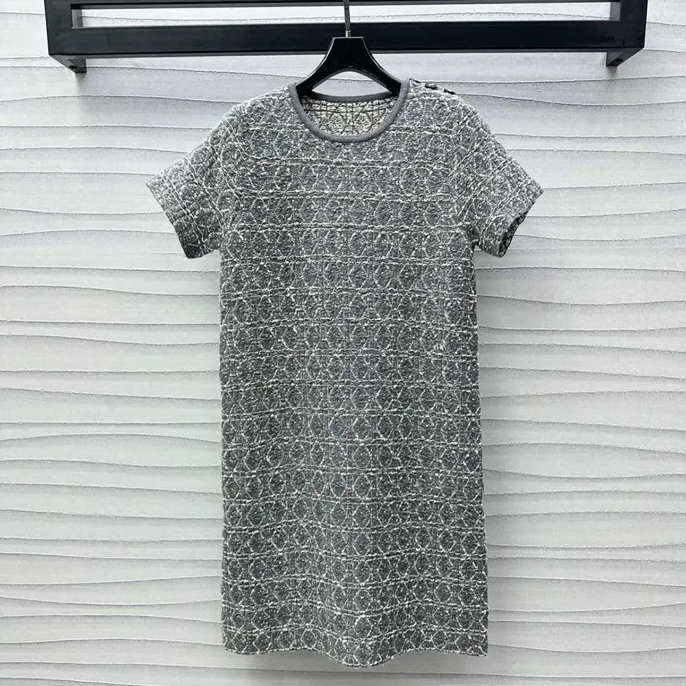 Dior Short Macrocannage Dress Gray Cotton for Women in Blend Tweed Knit Dior Short Macrocannage Dress Gray Cotton for Women in Blend Tweed Knit