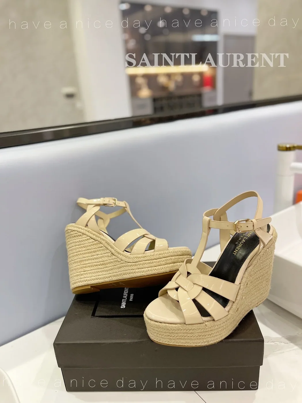 Saint Laurent Tribute Espadrilles In Patent Beige Saint Laurent Tribute Espadrilles In Patent Beige