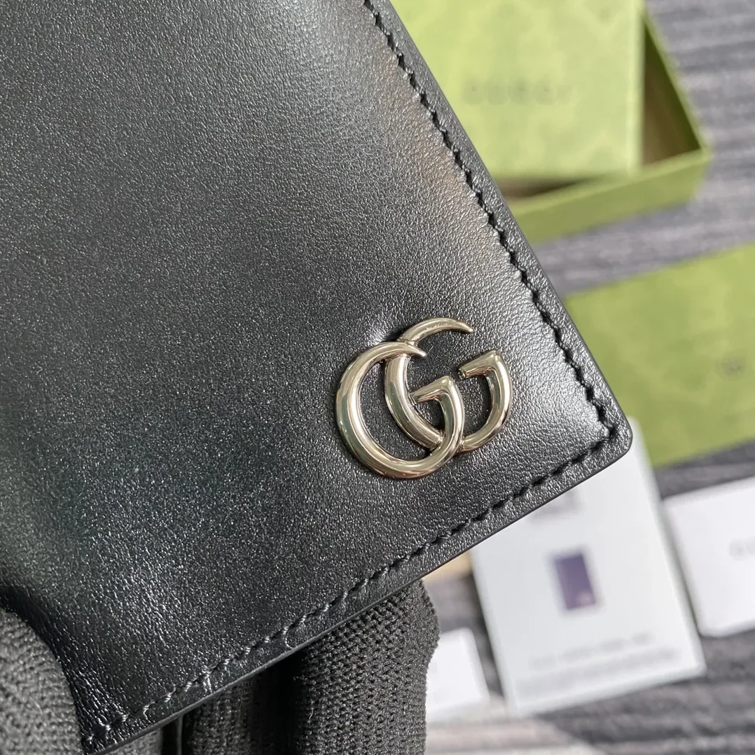 Gucci GG Marmont Card Case Black with Silver Hardware /