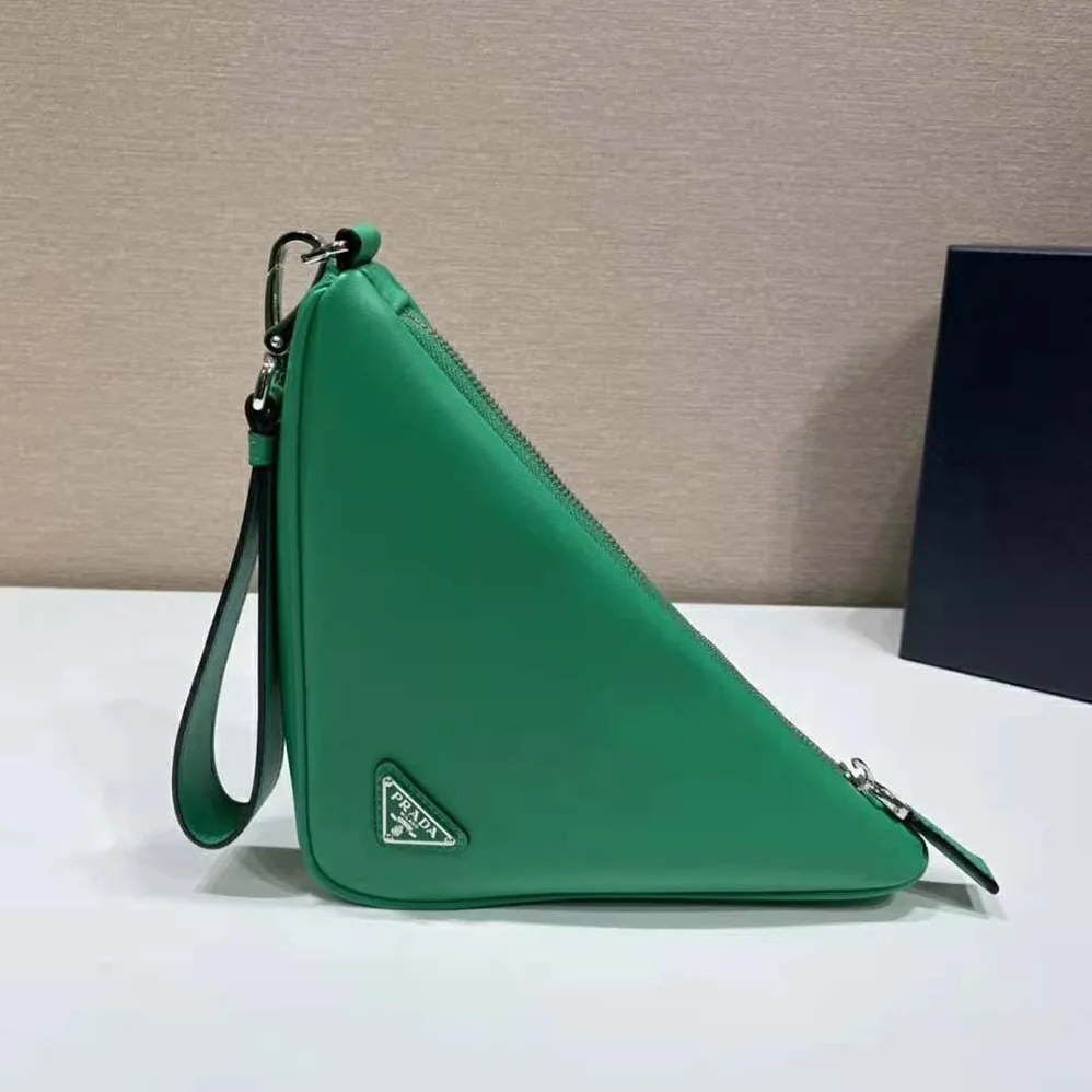 Prada Leather Triangle Leather Pouch for Women in Green Prada Leather Triangle Leather Pouch for Women in Green