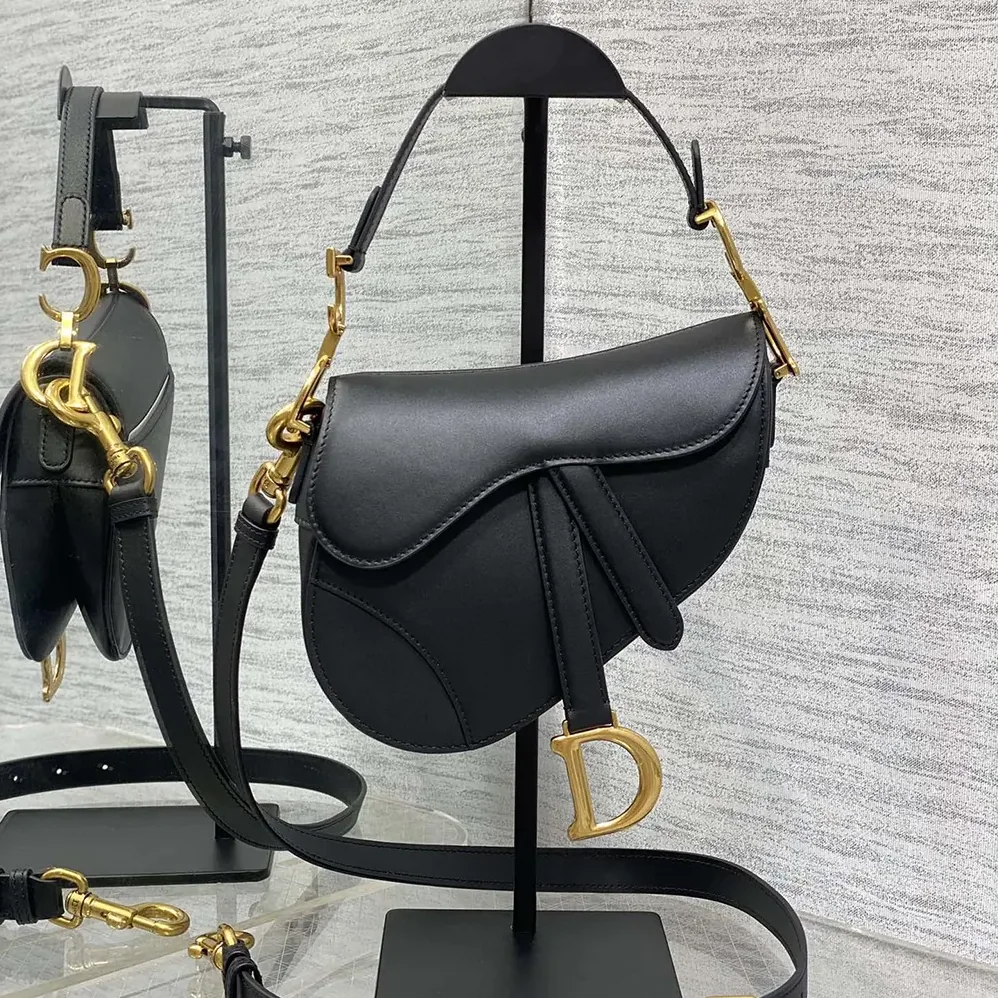 Dior Mini Saddle Bag with Strap Black Grained Calfskin for Women Dior Mini Saddle Bag with Strap Black Grained Calfskin for Women